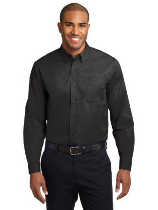 Black Poplin Long Sleeve Button-Up, Long Sleeve Button-up Shirts